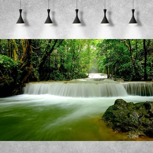 Waterfall Aquarium Background Deep Rainforest Natural Landscape Terrarium Background Falls Green Jungle Plants Fish Tank Background Waterfall Forest Reptile Background Wallpaper Vinyl 24x12in - color: Green, size: 24(W)x12(H)in