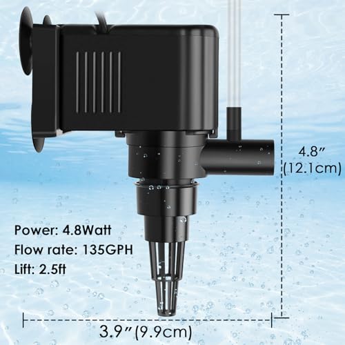 AquaMiracle Aquarium Powerhead Pump Circulating Water Pump 135 GPH for 10-40 Gallon Aquariums with Aerating Features - size: For 10-40 Gal Aquarium