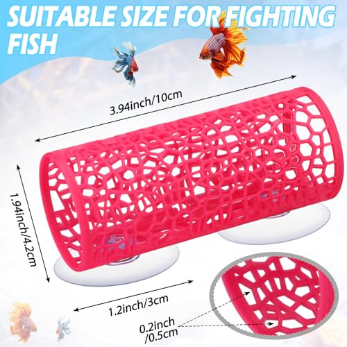 Honeydak 2 Pcs Betta Fish Tank Accessories Betta Tunnel Fish Toys Safe Hollow Hammock Cave Aquarium Decor with Suction Cups for Small Shrimp Reptile Guppies(Pink,Hideout Tube) - color: Pink