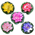SEWACC 5pcs Artificial Lotus with Water Lily Pad Floating Lotus Flower Realistic Flower Ornanment for Outdoor Garden Pond Aquarium Pool Decoration 10cm