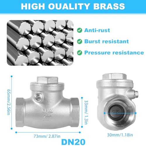3/4" Stainless Steel Check Valve, NPT Threaded Horizontal Check Valve Check valve to prevent backflow, check valve for water, oil and air, also available with compressor DN20 - size: 3/4"(DN20)
