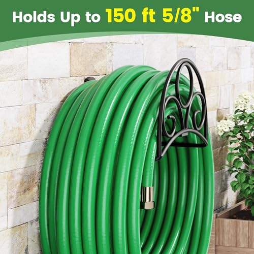 Metal Garden Hose Holder - Wall Mounted Water Hose Holder - Hose Hanger Heavy Duty for Water Hose Extension Cords Vacuum Hose - color: Black