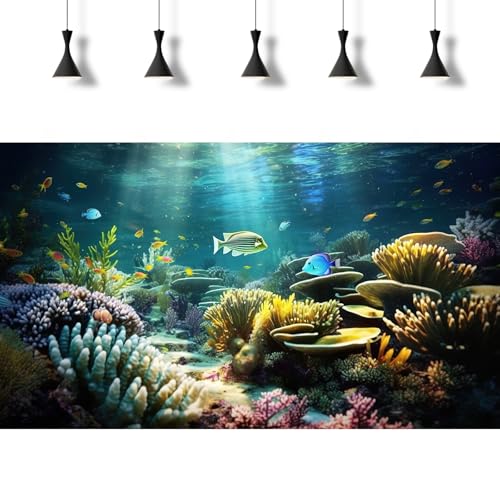 Aquarium Background Ocean Floor Coral Reef Fish Tank Background Under The Sea Aquatic Plants Sunray Terrarium Backgrounds Underwater Deep Ocean Tropical Sea Rock Aquarium Tank Backgrounds 24x12in - color: Brown Green, size: 24(W)x12(H)inches/ 60(W)*30cm(H