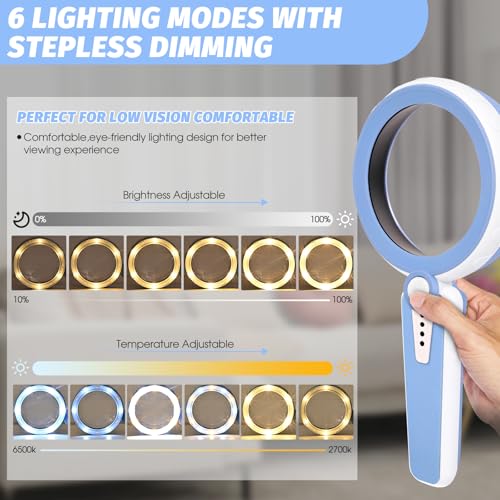 45X Magnifying Glass with Light, Rechargeable LED Magnifier, 6 Color Modes, 4.6" Large Lens, Handheld for Seniors Reading, Coins, Jewelry, Crafts