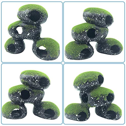 Stone Aquarium Hideaway Decoration Resin Cichlids Rock Decor with Artificial Moss Betta Cave Hideout Shelter Tunnel Fish Tank Ornament for Shrimp,Short Bream and Crayfish(L)