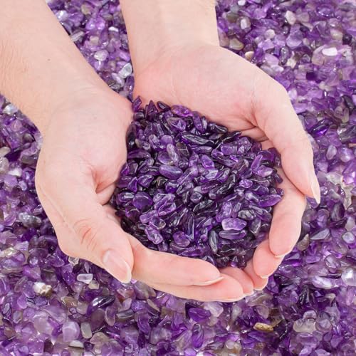 0.88 Lb Amethyst Crushed Stones Crystal Quartz Chips, Natural Tumbled Stones Irregular Shaped Gravels Pebbles Healing Stones for Vases Filler, Aquarium Gravel Rocks, Succulent Plants Decor - color: Amethyst, size: 0.88 LB