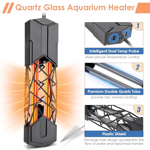 hygger Submersible Aquarium Heater More Efficient Fish Tank Heater with Adjustable Temperature Control, Auto Off & Overheat Protection for Saltwater Freshwater (600W) - size: 600W