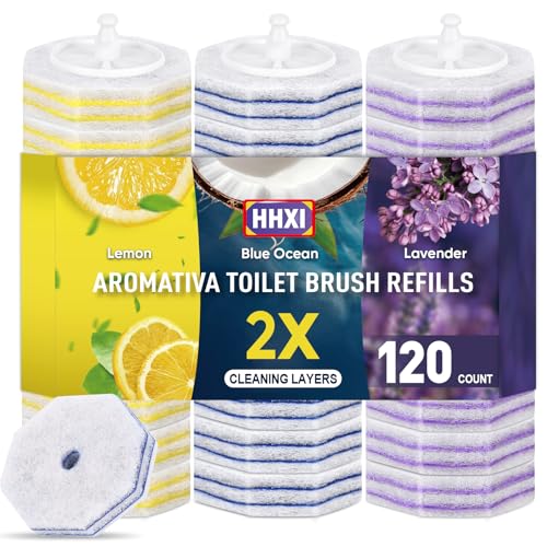 120Ct Aromative Toilet Brush Refills, Toilet Bowl Cleaner Refills, Double-Layer Cleaning Pads Added, Disposable Refill Heads for Toilet Bowl Cleaner Wands，Bulk （Patented） - color: Lemon, Blue Ocean, Lavender(120P)