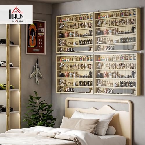 HOMCOM 5-Tier Display Cabinet, Glass Door Cabinet with Adjustable Shelves, Wall-Mounted Display Case for Playroom, Bedroom, Oak - color: Oak