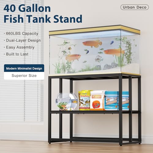 rban Deco 40 Gallon Fish Tank Stand 660LBS Capacity For Aquarium Stand Metal Fish Tank Stand 36.6"x18.5"x30" Dual-Layer Design Terrarium Stand Ideal for Home and Office, Black - color: Black, size: 40 Gallon