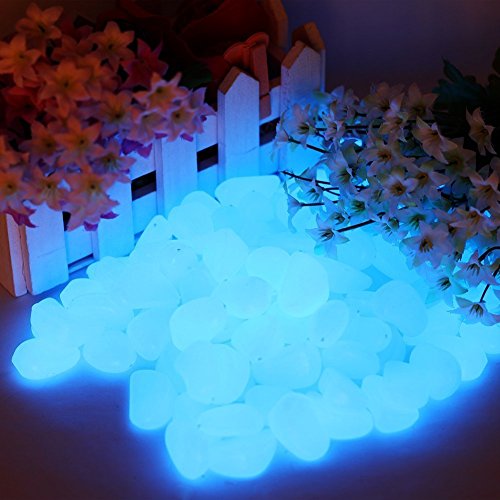340pcs Glow in the Dark Garden Pebbles, Gardening Luminous Glow Stones Outdoor Decor Glowing Water Fish Tank Gravel (Blue) - color: Blue, size: 340