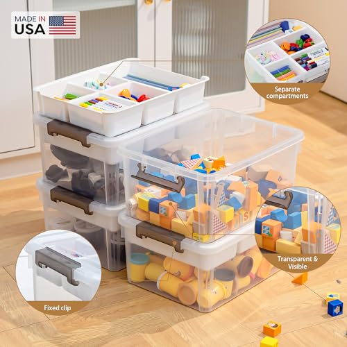 Citylife 17 QT Plastic Storage Box with Removable Tray Craft Organizers and Storage Clear Storage Container for Organizing Bead, Tool, Sewing, Playdoh, 2 Packs - size: 17 Qt- 2 Pack