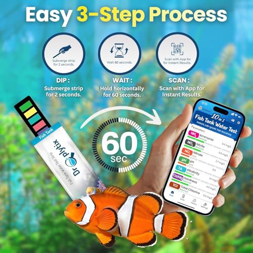 Digital Aquarium Water Test Kit, App-Enabled 10-in-1 Freshwater & Saltwater Aquarium Test Strips for Fish Tanks, Shrimp, Reef Test Strips, pH, Ammonia, Nitrate, Nitrite, GH, KH, Chlorine
