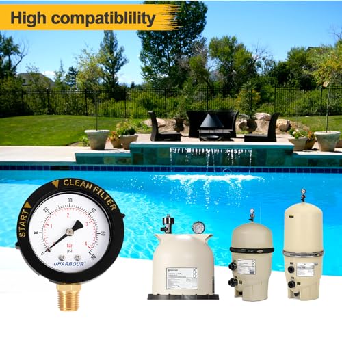 Pool Filter Pressure Gauge 60psi 1/4" NPT Bottom Mount, Pool Pump Pressure Gauge Replacement for Swimming Pool, Spa and Aquarium Valve Filter - size: Lower 60PSI （Start and Clean）, style: Bottom Mount (Start and Clean)
