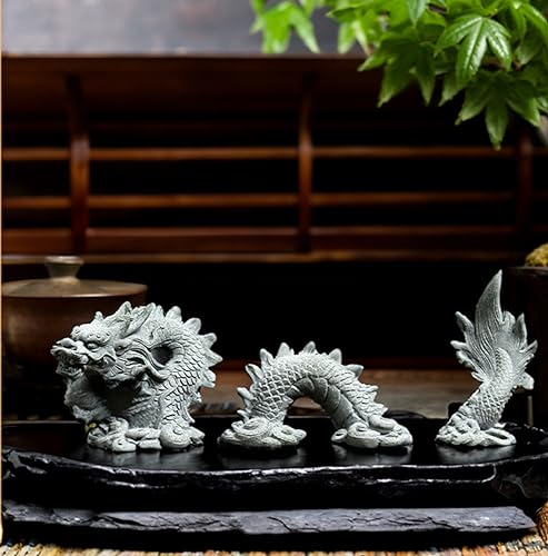 livelyfish Aquarium Dragon Statue Sandstone Ornaments Asian Fish Tank Decor for Freshwater Saltwater Tank Landscape Garden Decorations - color: Gray