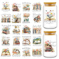 Rngmsi Vintage UV DTF Cup Wrap - 20 Sheets Reading Books UVDTF Decals for 16 oz Glass Cups, Flower Waterproof Bookish Rub on Transfer Stickers for Water Botters, DIY Crafts Book Lover Gift - style: Reading Books