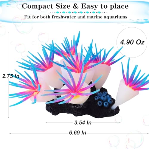 Silicone Glowing Effect Aquarium Fish Tank Decorations, Artificial Soft Anemone Coral Plants Ornaments for Aquarium Decor Landscape, Glow in Dark Fish Tank Accessories Decorations(Blue) - color: Blue