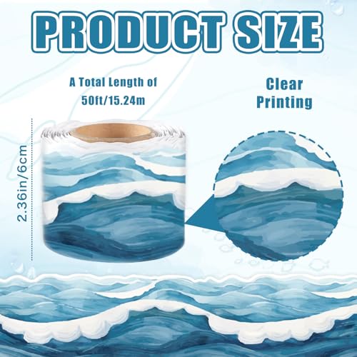 50ft Ocean Wave Bulletin Board Border, Under The Sea Scalloped Trim Borders for Back to School Summer Classroom Office Wall Chalkboard Door Decorations - color: Blue