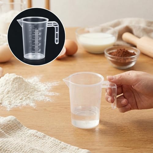 100ml and 50ml Plastic Clear Measuring Cup, 2 Pcs Graduated Measuring Cup with Handle Multipurpose PP Beaker for Home Kitchen Lab