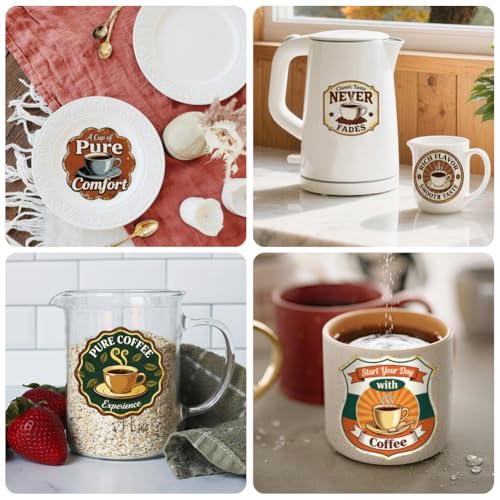 Peacoblue 18 Sheets Rub on Transfers for Crafts, Retro Coffee Labels 3.6"x3.9" UV DTF Cup Wraps Waterproof Cold Transfers Stickers for Wood Glass Metal Cup Tumblers Mirrors Mugs Home Decor - style: Retro Coffee Labels