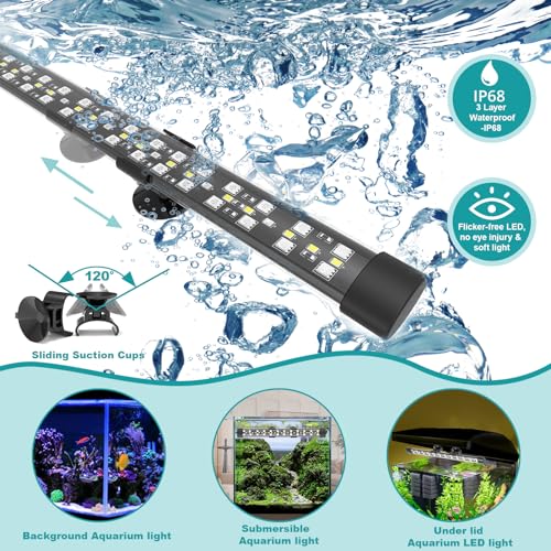 SEAOURA Submersible Aquarium Light for 20 to 35 Inch Fish Tank, 24/7 Cycle Fish Tank Light with Timer, Aquarium Plant Light with Full Spectrum+7 Single Colors, Auto On/Off, Adjustable Brightness - size: 18.9 Inch length