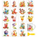 Peacoblue 18 Sheets Rub on Transfers for Crafts, Summer Juice Drinks 3.6"x3.9" UV DTF Cup Wraps Waterproof Cold Transfers Stickers for Wood Glass Metal Cup Tumblers Mirrors Mugs Home Decor - style: Summer Juice Drinks