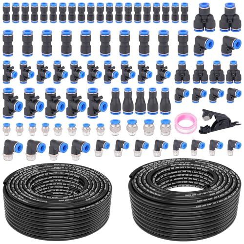 90 Pcs DOT Air Line with Quick Connect Air Fittings Kit 2 Roll 100FT 1/4" and 3/8" DOT Air Lines Kit with 88 Pcs Push Lock Air Line Fittings Pneumatic Push to Connect Air Hose Fitting - size: 90 PCS-100FT 1/4+3/8