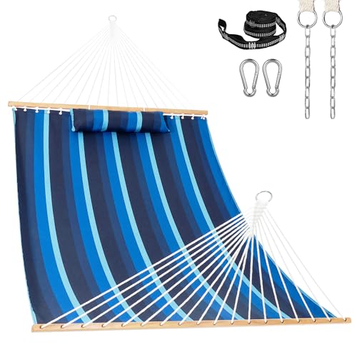Lazy Daze Hammocks 12 FT Sunbrella Fabric Hammock Non-Fading with Spreader Bars and Free Pillow Fits for 2 Persons, All Weather and Fade Resistant for Patio Yard, 450 lbs Capacity, Gateway Indigo - color: Gateway Indigo