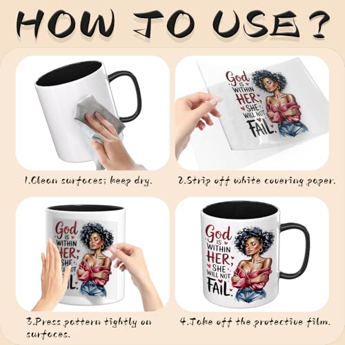 UV DTF Cup Wraps, 4 Sheets Black Women 16oz Glass Cups, Clear Transfer Stickers for Tumblers and Bottles, Assorted Pattern Set - style: Black Women