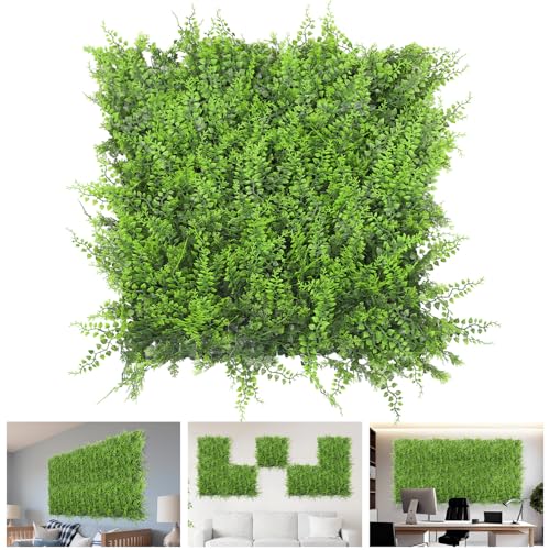 TANG 20"x20"-1PC Artificial Greenery Boxwood Panels Grass Wall Panel, Faux Privacy Fence Ivy Screens Backdrop Fake Hedge for Indoor Outdoor Wedding Décor, Fern with Backing - color: Fern With Backing, size: 20"x20"