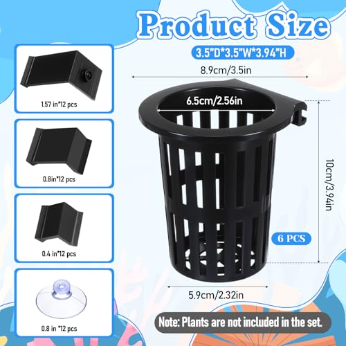 6 Pack Large Aquarium Plant Holder with Extension Hooks(3 Sizes) and Suction Cups, Aquatic Planter Cups Pots, for Fish Tank Aquaponic Cultivation
