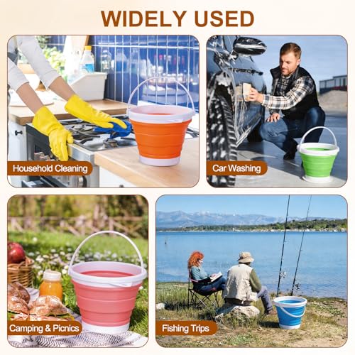 uxcell Collapsible Bucket, 1.3 Gallon (5L) Small Foldable Bucket, Portable Water Pail Round Tub Cleaning Tools with Handle for RV Camping Household Garden Fishing Car Wash, Gray - color: Gray