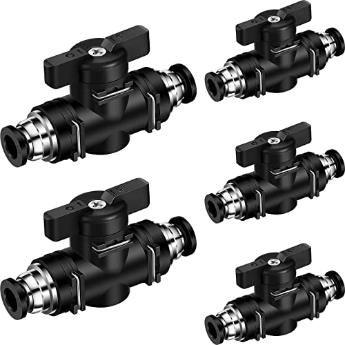 Flutesan 5 Pcs 1/4" x 1/4" OD Push to Connect Pneumatic Ball Valve PVC Air Flow Control Valve Quick Connect Tube Fittings Air Line Hose Fittings - size: 1/4" x 1/4" OD