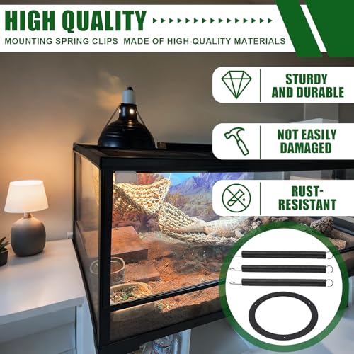 Mounting Spring Clips for Reptile Habitat Lighting Domes, Fits most reptile lighting domes,terrarium mesh screens, and heat lamp covers, 5.5"/8.5" Domes,Most Standard Domes and Screen Covers (3 pack)