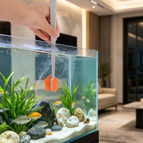 Small Fish Tank Cleaning Brush, 30x3cm/11.81x1.18in Aquarium Algae Scraper with 2 Felt Replacement Cloths for Cleaning Glass and Acrylic Aquariums