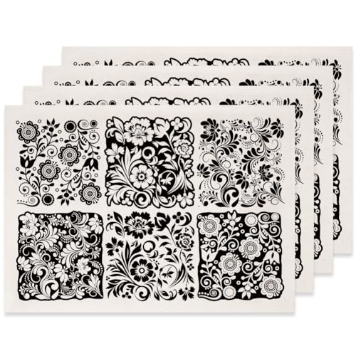 SUPERDANT 4PCS Flowers Underglaze Paper Transfer Floral Blocks Transfer Papers for Clay Ceramic Porcelain Under Glaze Transfers for Pottery Enamel Decals Black Underglaze Decal Handcrafted Gifts - style: Flowers Blocks