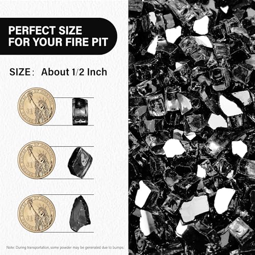NUPICK 10 Pound Fire Glass, 1/2 Inch Reflective Fire Glass, Fit with Fire Pit Glass and Fireplace Glass, Black - color: Black, size: 10 Pound (1/2")