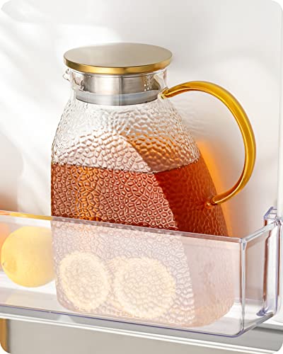 Baffect Water Pitcher, High Borosilicate Glass Jug with Stainless Steel Lid, Leakproof Fridge Door Carafe for Hot or Cold Beverage (1.8 L/63 oz.) - style: Hammer Pattern