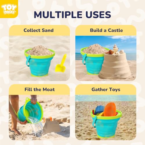TOY Life 9 Pack Sand Buckets Toys Set with 3 Collapsible Beach Buckets 3 Shovels and 3 Rakes, Toddlers Beach Toys for Kids Ages 4-8 for Camping, Traveling, Fishing, Outdoor Summer Parties - color: 3 Foldable Buckets With 6 Tools