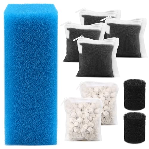 Aquarium Media Maintenance Kit Replacement for Fluval AC110 Power Filter, Includes 1 Blue Foam Filters, 2 Intake Strainer Sponge,2Pack Ceramic Rings and 4 Pack Activated Carbon