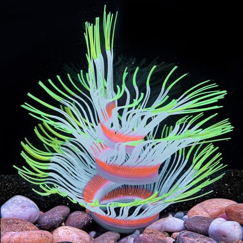 Soft Silica Gel Moves Naturally with Water Flow, Aquarium Decorations Glow in The Dark, Glowing Coral Ornaments for Fish Tank Decorations (Green, Anemone) - color: Green