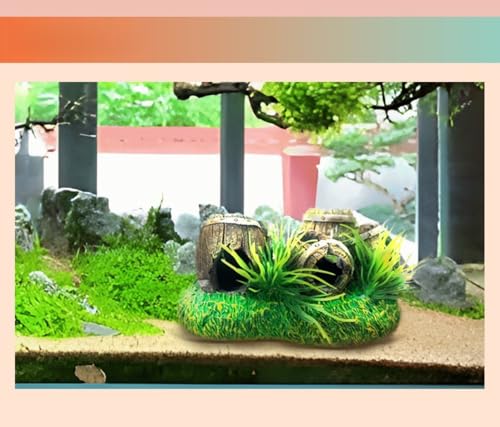 OMEM Fish Tank Decorative Landscaping Ornament Wine Barrel Resin Craft 5 Barrels Set with Fish Shrimp Hideout for Aquarium