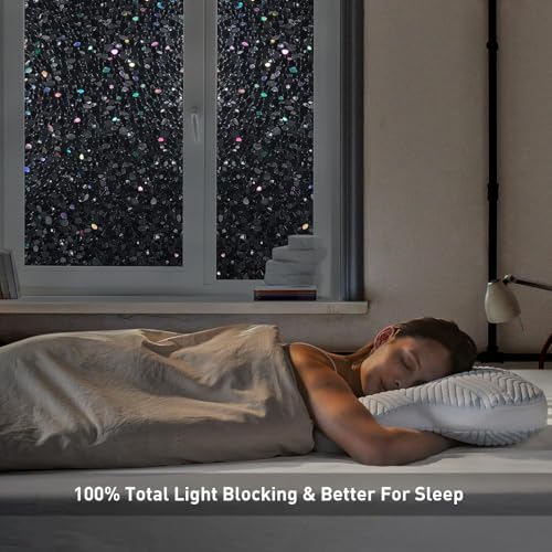 LEMON CLOUD Total Blackout Window Film, Vinyl Clings, Stained 3D Decorative Stickers for Glass, Static Door Window Covering, Privacy Window Blackout Film, Self-Adhesive, Black Pebble(17.5In X157.4In) - color: Black-pebble Pattern, size: 17.5 x 157.4 Inch