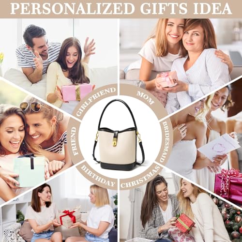 FOXLOVER Coated Canvas Bucket Crossbody Bags for Women Top-Handle Handbags Small Satchel Purse Trendy Twist Lock - color: Black