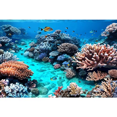 Undersea Aquarium Background Beautiful Coral and Fish Terrarium Backdrop Coral Reef Tropical Sea Hard Corals Fish Tank Background Underwater Plants Aquarium Poster Background Vinyl 24x12in - color: Brown, size: 24(W)x12(H)inches/ 60(W)*30cm(H)