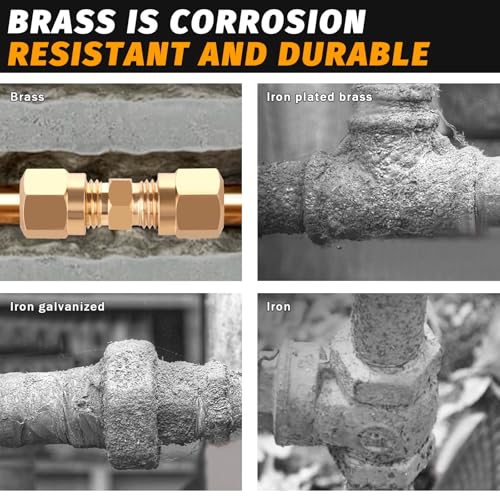 Air Brake Nylon Tubing Brass Union Fitting, 1/4" Air Compression Straight Union Fittings for Nylon Hose with D.O.T Approved (Pack 4)