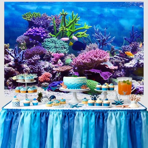 10x8ft Coral and Fish Under Sea Backdrop Aquarium Underwater World Tropical Seabed Atoll Reef Background for Photography Marin Ocean Diving Summer Boy Girl Portrait Photo Studio Props Vinyl - size: 10x8ft