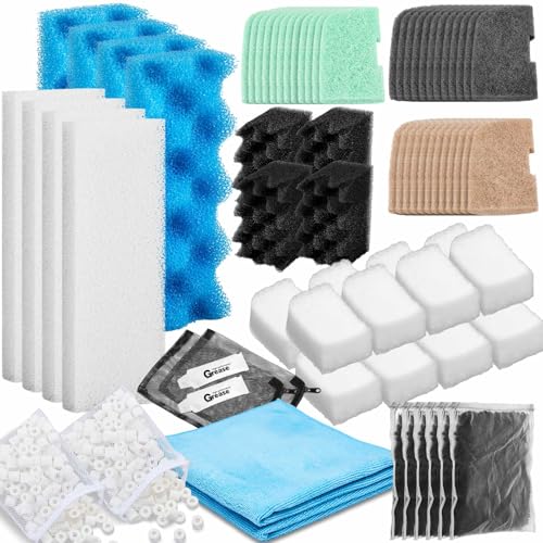 Threlaco 74 Pcs Filter Media Compatible with Fluval 306/307, Aquarium Replacement Media Kit, Foam, Activated Carbon, Nitrite/Phosphate/Ammonia Remover, Towel, Grease, Mesh Bags - style: 306/307