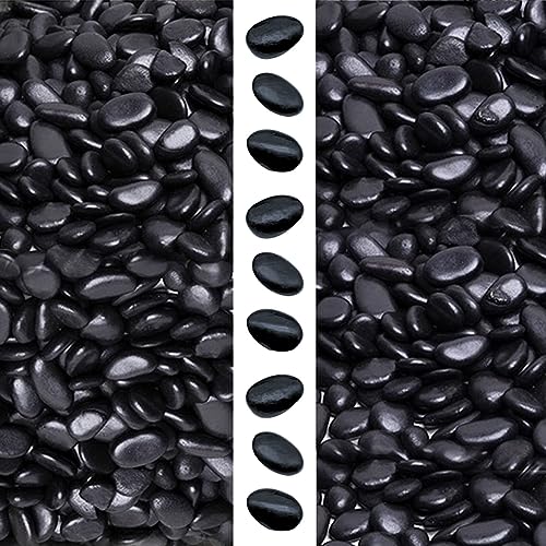 gemshan 2lb Black Pebbles for Plants Polished Stone Bulk 7mm-9mm River Rocks for Aquarium Vase Plant Decoration - color: Black stone