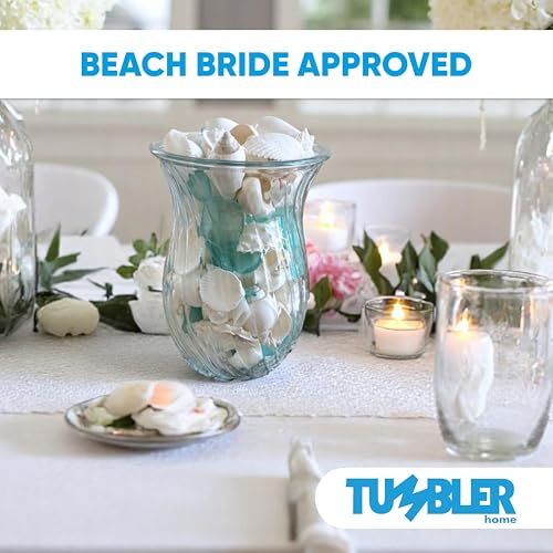 Tumbler Home White Sea Shell Mix with Aqua Sea Glass | Set Contains 1.5 lbs of Seashells and Seaglass | Beach Decor, Crafts, Wedding, Vase Filler - color: Shells + Glass